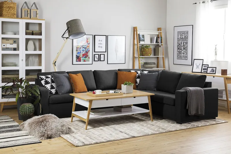 Crazy 5-personers Vendbar L-formet Large Hjørnesofa i Stof - Antracit - Møbler - Sofaer - Hjørnesofa