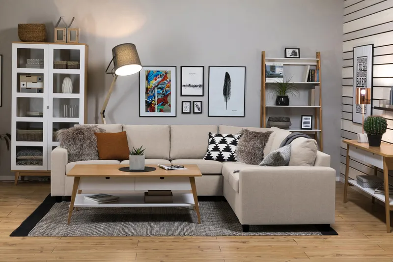 Crazy 5-personers Vendbar L-formet Large Hjørnesofa i Stof - Beige - Møbler - Sofaer - Hjørnesofa