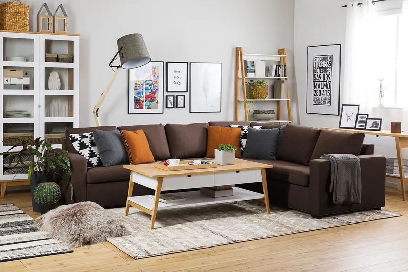 Crazy 5-personers Vendbar L-formet Large Hjørnesofa i Stof - Brun - Møbler - Sofaer - Hjørnesofa