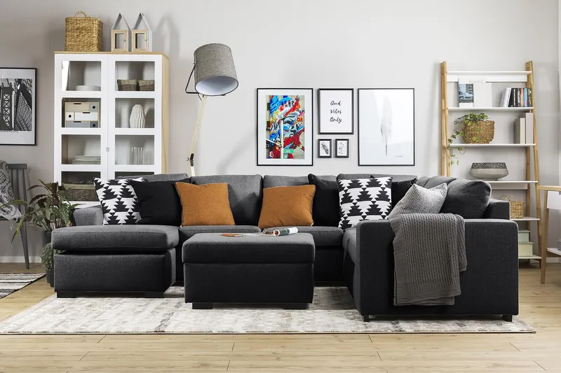 Crazy 5-personers Venstrevendt U-formet Hjørnesofa med Chaiselong i Stof - Mørkegrå - Møbler - Sofaer - Hjørnesofa - Hjørnesofa med chaiselong