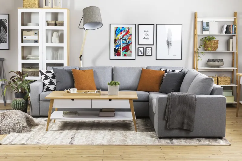 Crazy 5-personers Vendbar L-formet Large Hjørnesofa i Stof - Grå - Møbler - Sofaer - Hjørnesofa