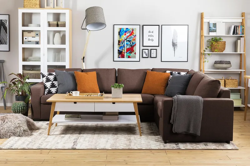 Crazy 5-personers Vendbar L-formet Large Hjørnesofa i Stof - Brun - Møbler - Sofaer - Hjørnesofa