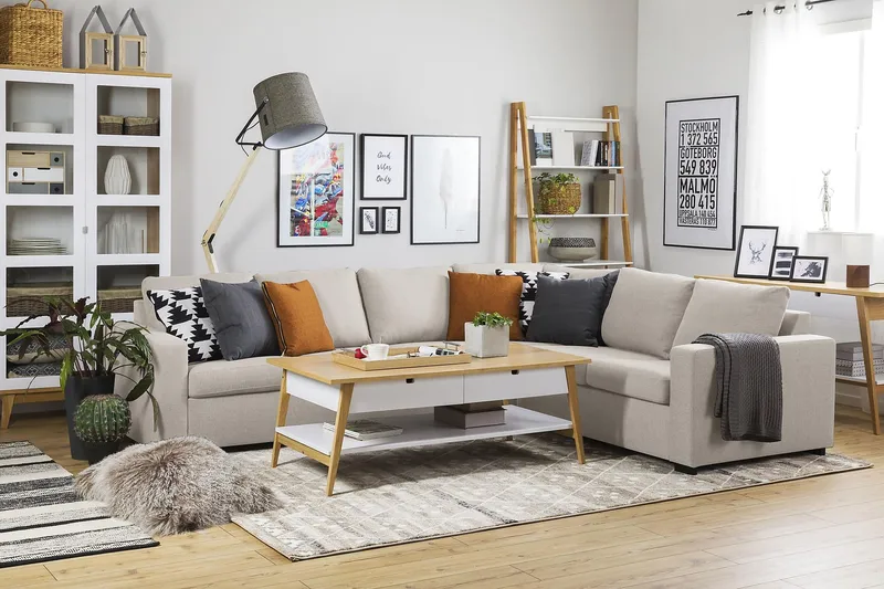 Crazy 5-personers Vendbar L-formet Large Hjørnesofa i Stof - Beige - Møbler - Sofaer - Hjørnesofa