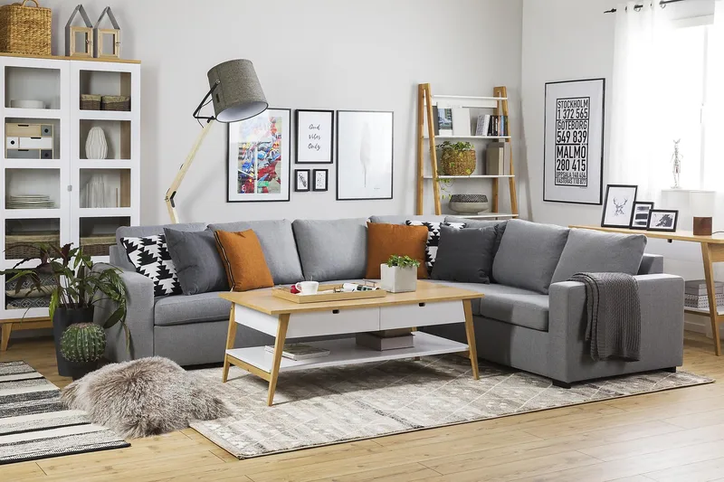 Crazy 5-personers Vendbar L-formet Large Hjørnesofa i Stof - Grå - Møbler - Sofaer - Hjørnesofa