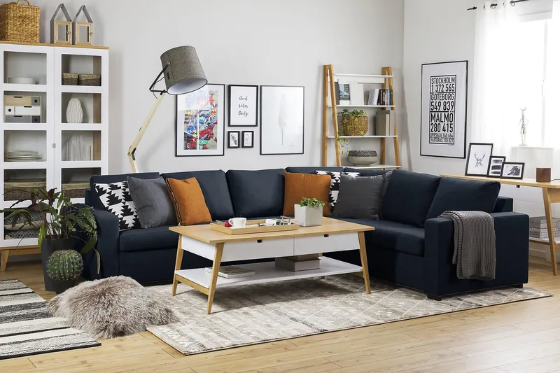 Crazy 5-personers Vendbar L-formet Large Hjørnesofa i Stof - Blå - Møbler - Sofaer - Hjørnesofa