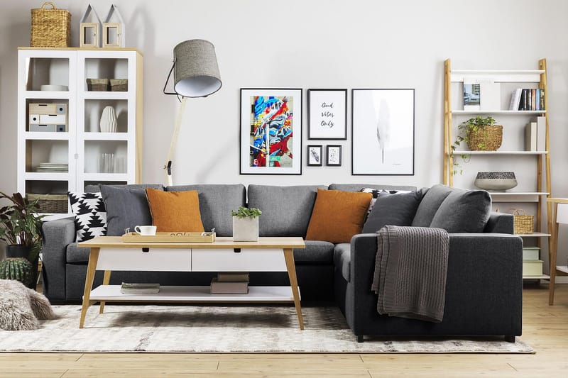 Crazy 5-personers Vendbar L-formet Large Hjørnesofa i Stof - Mørkegrå - Møbler - Sofaer - Hjørnesofa