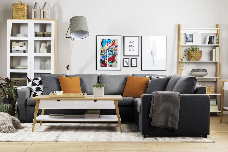 Crazy 5-personers Vendbar L-formet Large Hjørnesofa i Stof - Mørkegrå - Møbler - Sofaer - Hjørnesofa