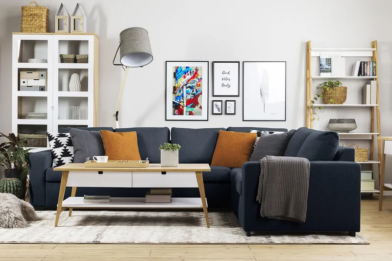 Crazy 5-personers Vendbar L-formet Large Hjørnesofa i Stof - Blå - Møbler - Sofaer - Hjørnesofa