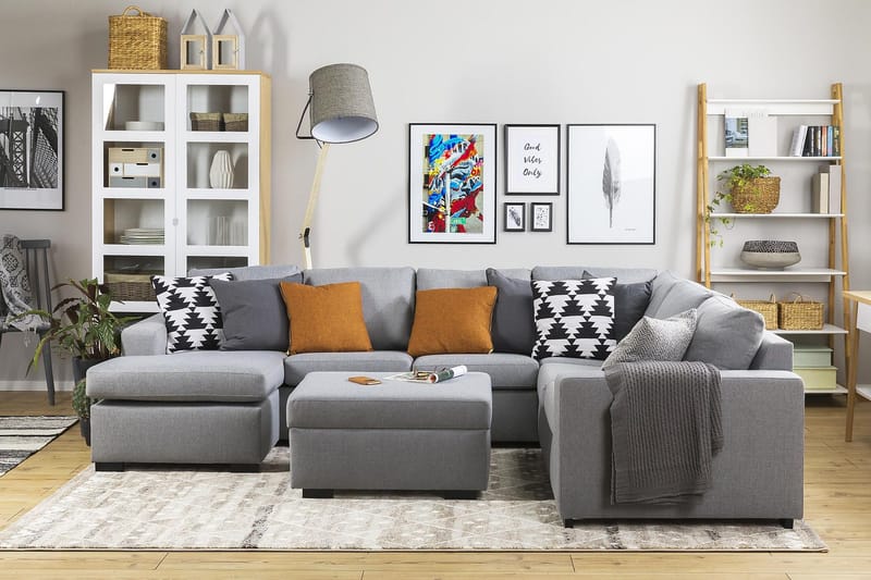 Crazy 5-personers Venstrevendt U-formet Hjørnesofa med Chaiselong i Stof - Grå - Møbler - Sofaer - Hjørnesofa