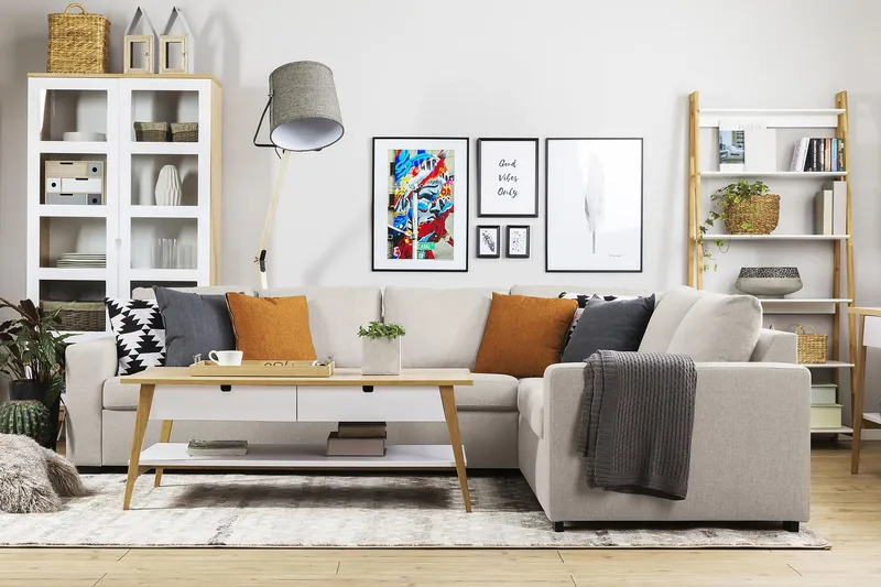 Crazy 5-personers Vendbar L-formet Large Hjørnesofa i Stof - Beige - Møbler - Sofaer - Hjørnesofa