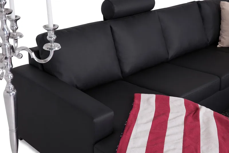 Crazy 6-personers Venstrevendt U-formet Large Hjørnesofa med Chaiselong i Kunstlæder - Sort - Møbler - Sofaer - Hjørnesofa - Hjørnesofa med chaiselong