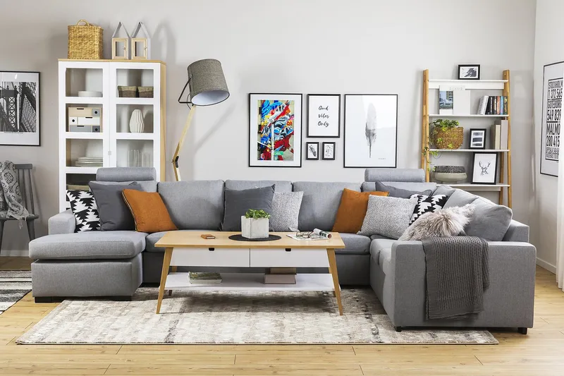 Crazy 6-personers Venstrevendt U-formet X-Large Hjørnesofa med Chaiselong i Stof - Grå - Møbler - Sofaer - Hjørnesofa - Hjørnesofa med chaiselong