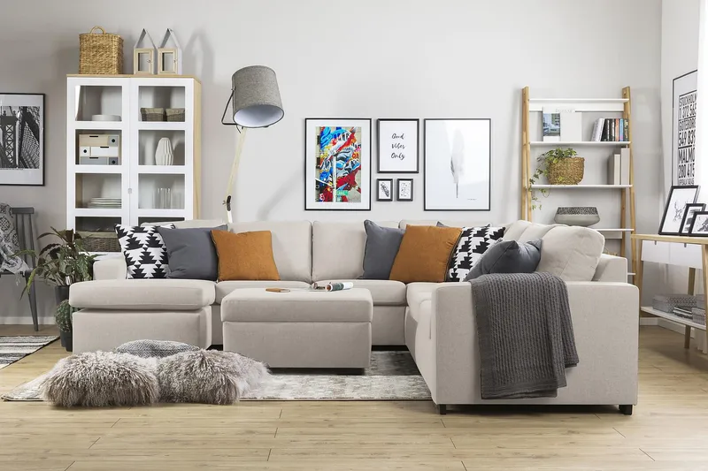 Crazy 6-personers Venstrevendt U-formet Large Hjørnesofa med Chaiselong i Stof - Beige - Møbler - Sofaer - Hjørnesofa - Hjørnesofa med chaiselong