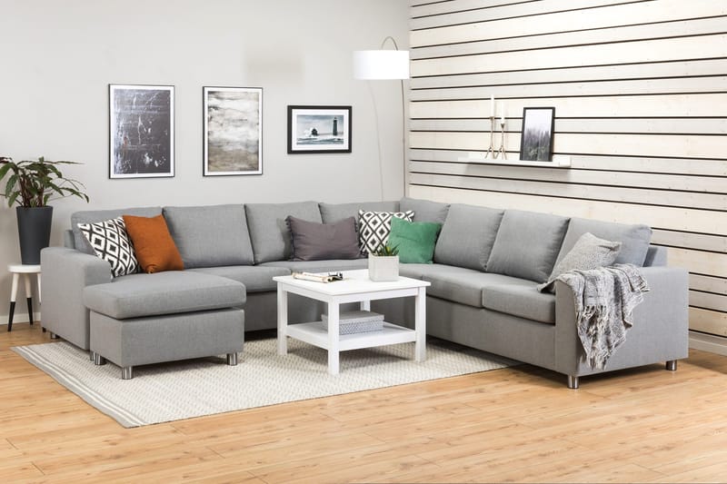 Crazy 6-personers Venstrevendt U-formet Large Hjørnesofa med Chaiselong i Stof - Grå - Møbler - Sofaer - Hjørnesofa - Hjørnesofa med chaiselong