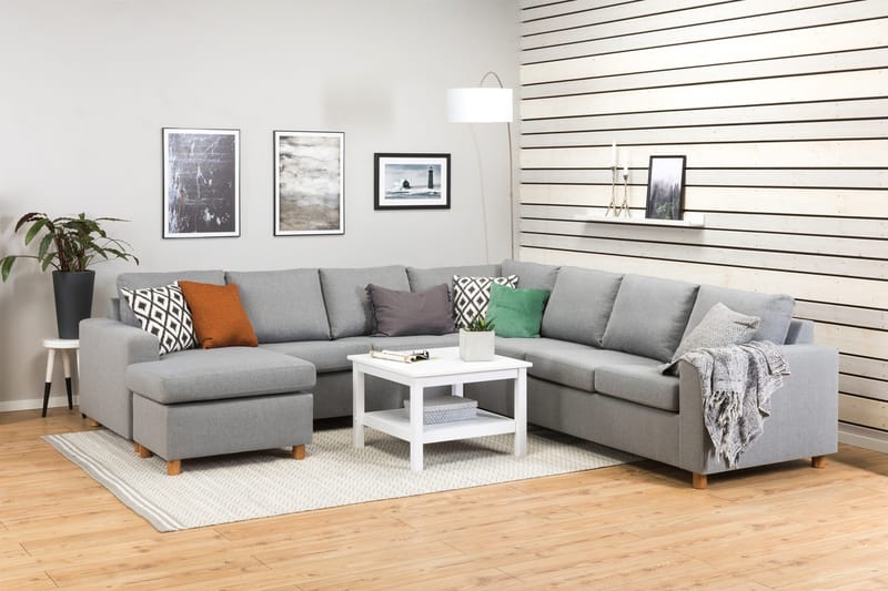 Crazy 6-personers Venstrevendt U-formet Large Hjørnesofa med Chaiselong i Stof - Grå - Møbler - Sofaer - Hjørnesofa - Hjørnesofa med chaiselong