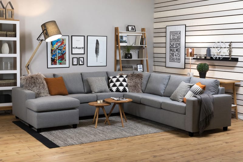 Crazy 6-personers Venstrevendt U-formet Large Hjørnesofa med Chaiselong i Stof - Grå - Møbler - Sofaer - Hjørnesofa - Hjørnesofa med chaiselong