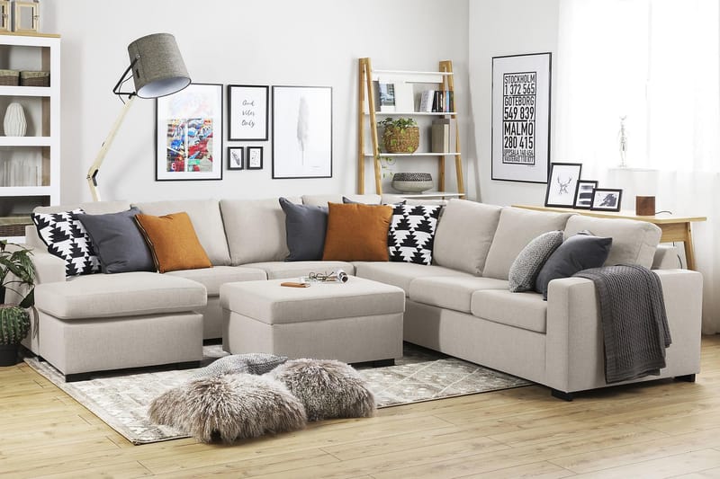 Crazy 6-personers Venstrevendt U-formet Large Hjørnesofa med Chaiselong i Stof - Beige - Møbler - Sofaer - Hjørnesofa - Hjørnesofa med chaiselong