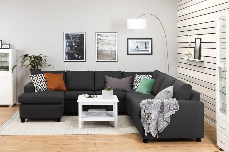 Crazy 6-personers Venstrevendt U-formet Large Hjørnesofa med Chaiselong i Stof - Antracit - Møbler - Sofaer - Hjørnesofa - Hjørnesofa med chaiselong