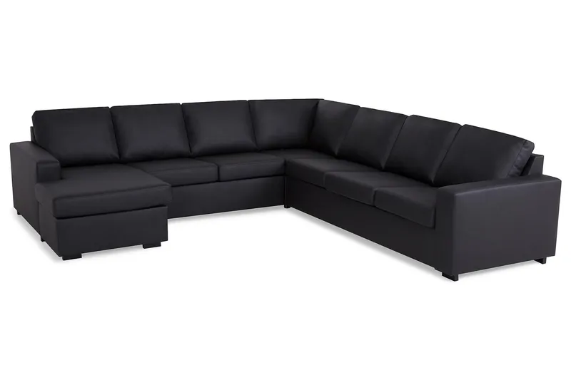 Crazy 6-personers Venstrevendt U-formet Large Hjørnesofa med Chaiselong i Kunstlæder - Sort - Møbler - Sofaer - Hjørnesofa - Hjørnesofa med chaiselong