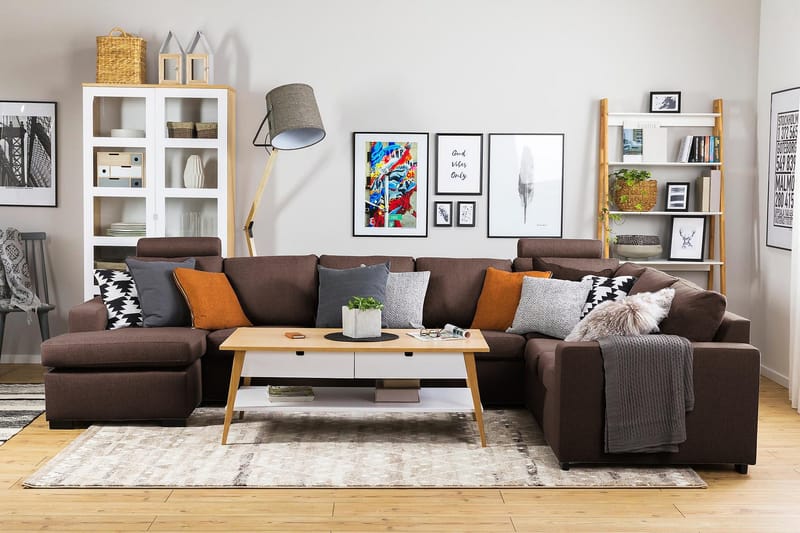 Crazy 6-personers Venstrevendt U-formet X-Large Hjørnesofa med Chaiselong i Stof - Brun - Møbler - Sofaer - Hjørnesofa - Hjørnesofa med chaiselong