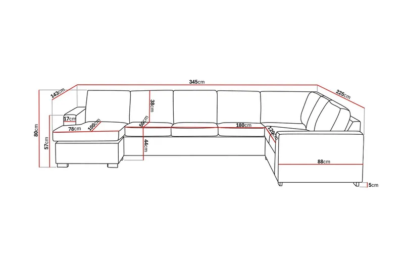 Crazy 6-personers Venstrevendt U-formet X-Large Hjørnesofa med Chaiselong i Stof - Mørkegrå - Møbler - Sofaer - Hjørnesofa - Hjørnesofa med chaiselong