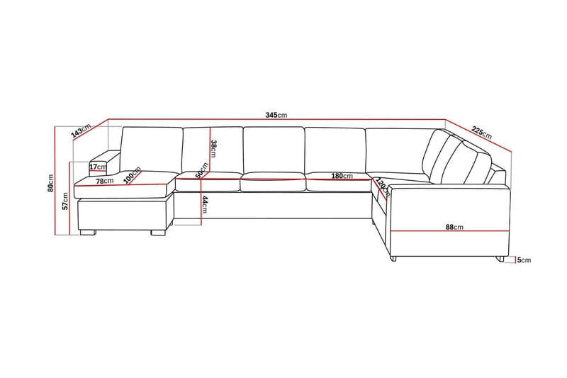Crazy 6-personers Venstrevendt U-formet X-Large Hjørnesofa med Chaiselong i Stof - Grå - Møbler - Sofaer - Hjørnesofa - Hjørnesofa med chaiselong
