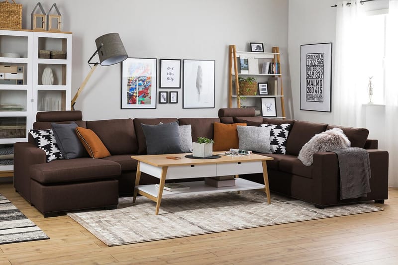Crazy 6-personers Venstrevendt U-formet X-Large Hjørnesofa med Chaiselong i Stof - Brun - Møbler - Sofaer - Hjørnesofa - Hjørnesofa med chaiselong