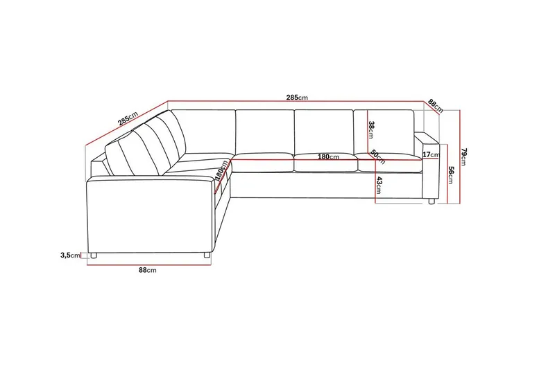 Crazy 6-personers Vendbar L-formet X-Large Hjørnesofa i Stof, Antracit