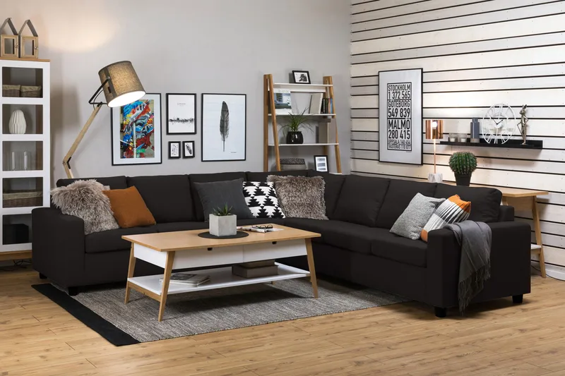 Crazy 6-personers Vendbar L-formet X-Large Hjørnesofa i Stof - Antracit - Møbler - Sofaer - Hjørnesofa