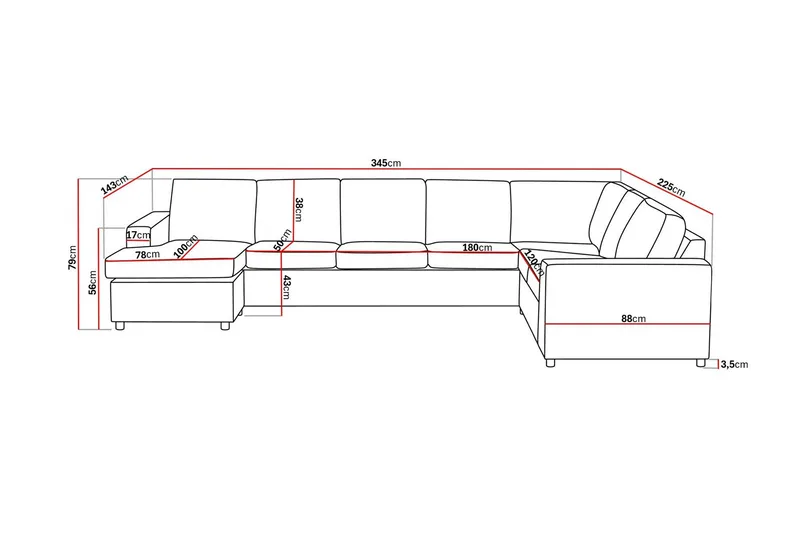 Crazy 6-personers Venstrevendt U-formet X-Large Hjørnesofa med Chaiselong i Stof - Antracit - Møbler - Sofaer - Hjørnesofa - Hjørnesofa med chaiselong