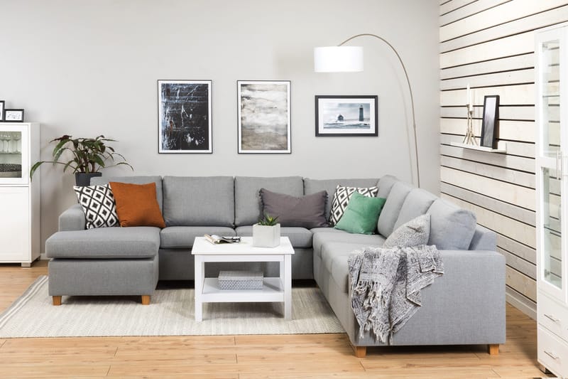 Crazy 6-personers Venstrevendt U-formet Large Hjørnesofa med Chaiselong i Stof - Grå - Møbler - Sofaer - Hjørnesofa - Hjørnesofa med chaiselong