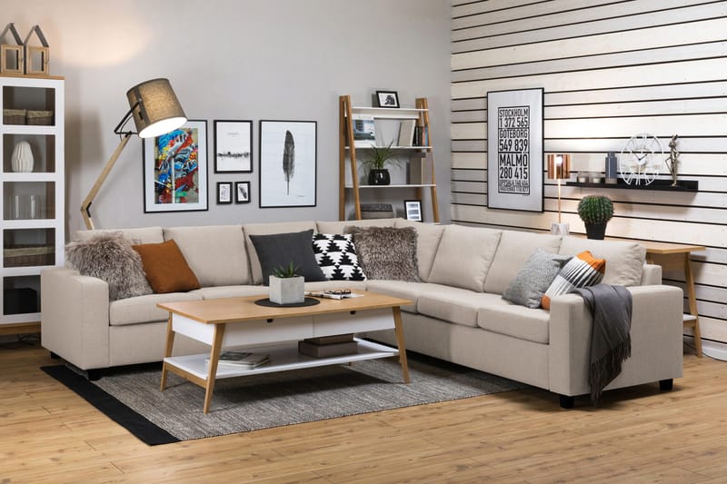 Crazy 6-personers Vendbar L-formet X-Large Hjørnesofa i Stof - Beige - Møbler - Sofaer - Hjørnesofa
