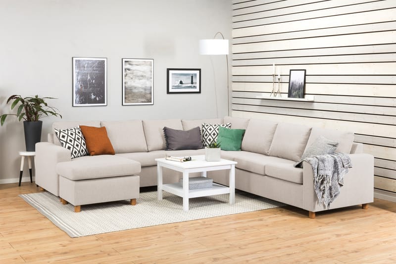Crazy 6-personers Venstrevendt U-formet Large Hjørnesofa med Chaiselong i Stof - Beige - Møbler - Sofaer - Hjørnesofa - Hjørnesofa med chaiselong