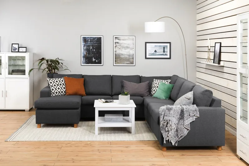 Crazy 6-personers Venstrevendt U-formet Large Hjørnesofa med Chaiselong i Stof - Mørkegrå - Møbler - Sofaer - Hjørnesofa - Hjørnesofa med chaiselong