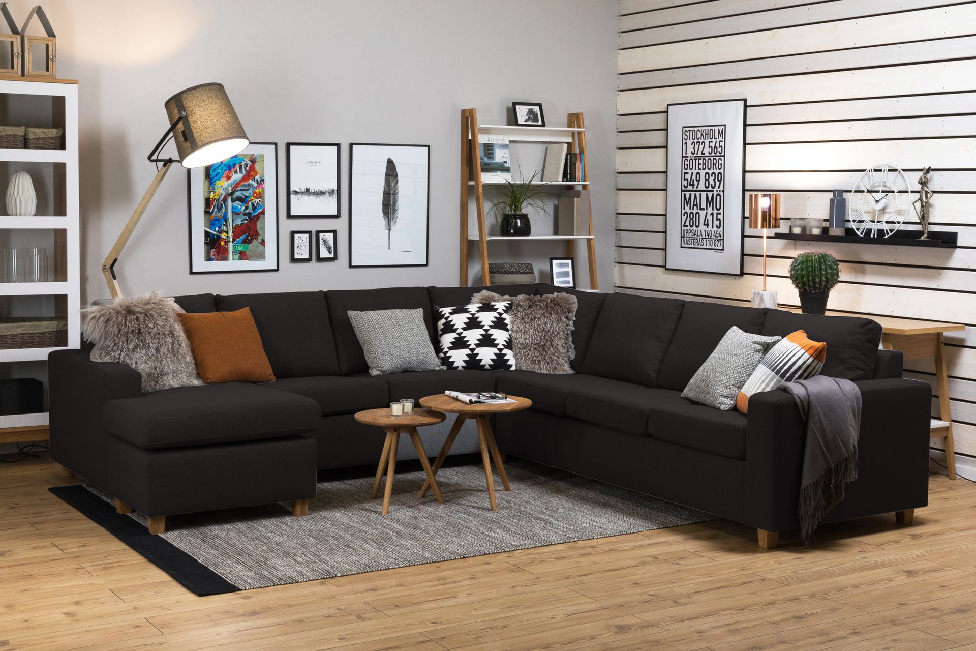 Crazy 6-personers Venstrevendt U-formet Large Hjørnesofa med Chaiselong i Stof - Antracit - Møbler - Sofaer - Hjørnesofa - Hjørnesofa med chaiselong