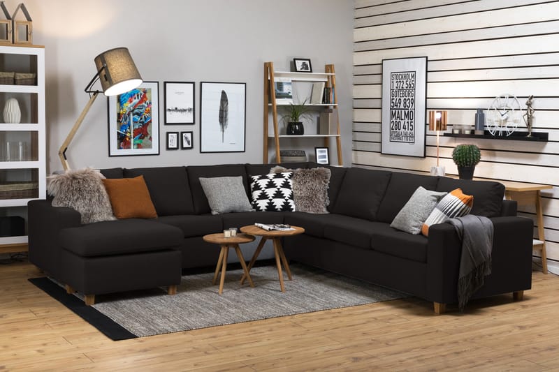 Crazy 6-personers Venstrevendt U-formet Large Hjørnesofa med Chaiselong i Stof - Antracit - Møbler - Sofaer - Hjørnesofa - Hjørnesofa med chaiselong