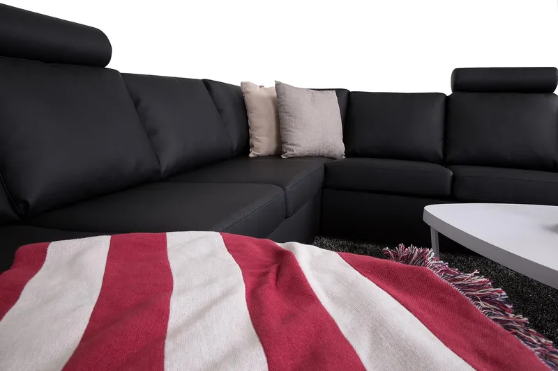 Crazy 6-personers Venstrevendt U-formet Large Hjørnesofa med Chaiselong i Kunstlæder - Sort - Møbler - Sofaer - Hjørnesofa - Hjørnesofa med chaiselong