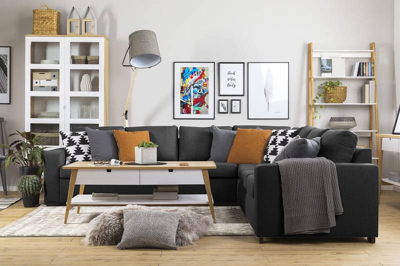 Crazy 6-personers Vendbar L-formet X-Large Hjørnesofa i Stof - Antracit - Møbler - Sofaer - Hjørnesofa