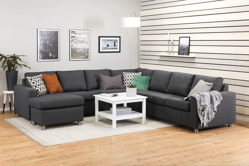 Crazy 6-personers Venstrevendt U-formet Large Hjørnesofa med Chaiselong i Stof - Mørkegrå - Møbler - Sofaer - Hjørnesofa - Hjørnesofa med chaiselong