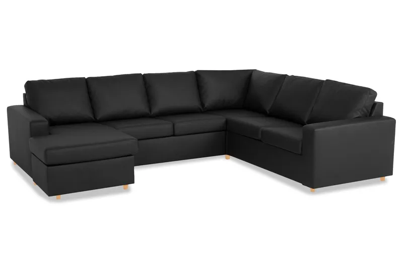 Crazy 6-personers Venstrevendt U-formet X-Large Hjørnesofa med Chaiselong i Kunstlæder - Sort - Møbler - Sofaer - Hjørnesofa - Hjørnesofa med chaiselong