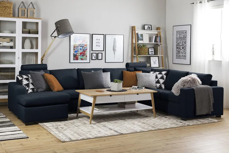 Crazy 6-personers Venstrevendt U-formet X-Large Hjørnesofa med Chaiselong i Stof - Blå - Møbler - Sofaer - Hjørnesofa - Hjørnesofa med chaiselong