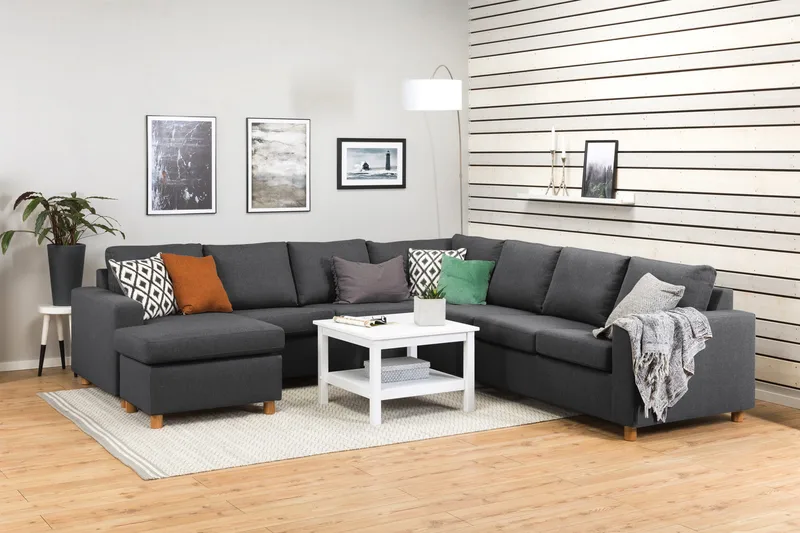 Crazy 6-personers Venstrevendt U-formet Large Hjørnesofa med Chaiselong i Stof - Mørkegrå - Møbler - Sofaer - Hjørnesofa - Hjørnesofa med chaiselong