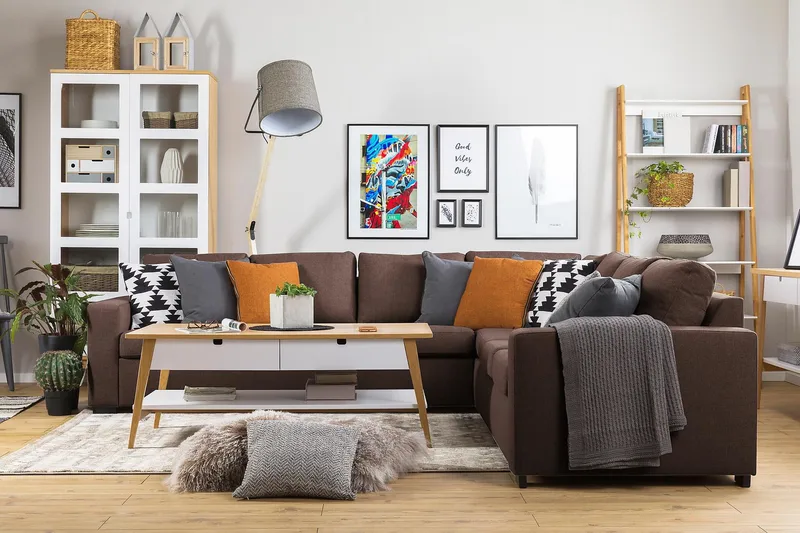 Crazy 6-personers Vendbar L-formet X-Large Hjørnesofa i Stof - Brun - Møbler - Sofaer - Hjørnesofa