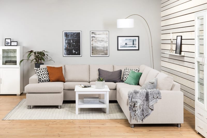 Crazy 6-personers Venstrevendt U-formet Large Hjørnesofa med Chaiselong i Stof - Beige - Møbler - Sofaer - Hjørnesofa