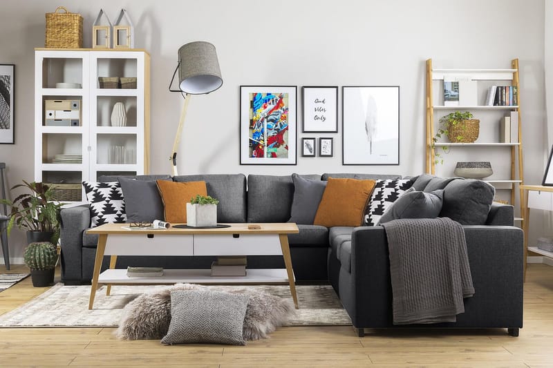 Crazy 6-personers Vendbar L-formet X-Large Hjørnesofa i Stof - Mørkegrå - Møbler - Sofaer - Hjørnesofa