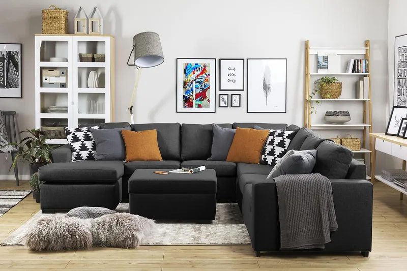 Crazy 6-personers Venstrevendt U-formet Large Hjørnesofa med Chaiselong i Stof - Antracit - Møbler - Sofaer - Hjørnesofa - Hjørnesofa med chaiselong