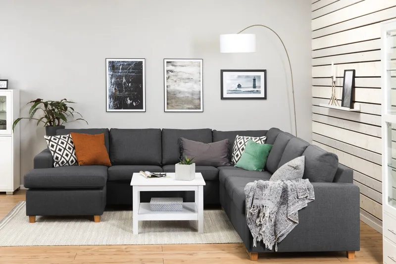 Crazy 6-personers Venstrevendt U-formet Large Hjørnesofa med Chaiselong i Stof - Mørkegrå - Møbler - Sofaer - Hjørnesofa - Hjørnesofa med chaiselong