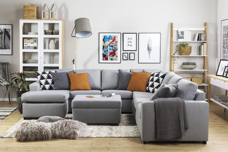 Crazy 6-personers Venstrevendt U-formet Large Hjørnesofa med Chaiselong i Stof - Grå - Møbler - Sofaer - Hjørnesofa - Hjørnesofa med chaiselong