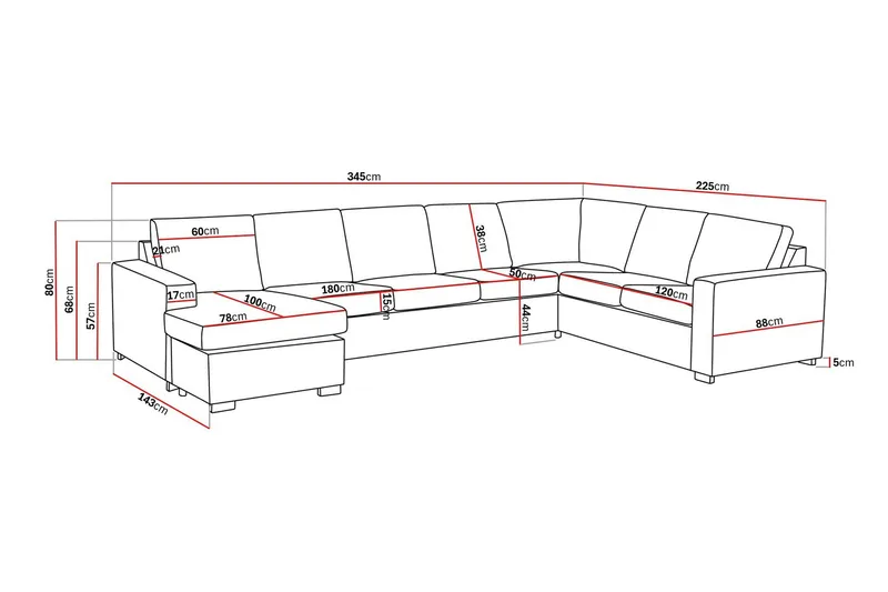 Crazy 6-personers Venstrevendt U-formet X-Large Hjørnesofa med Chaiselong i Kunstlæder - Sort - Møbler - Sofaer - Hjørnesofa - Hjørnesofa med chaiselong
