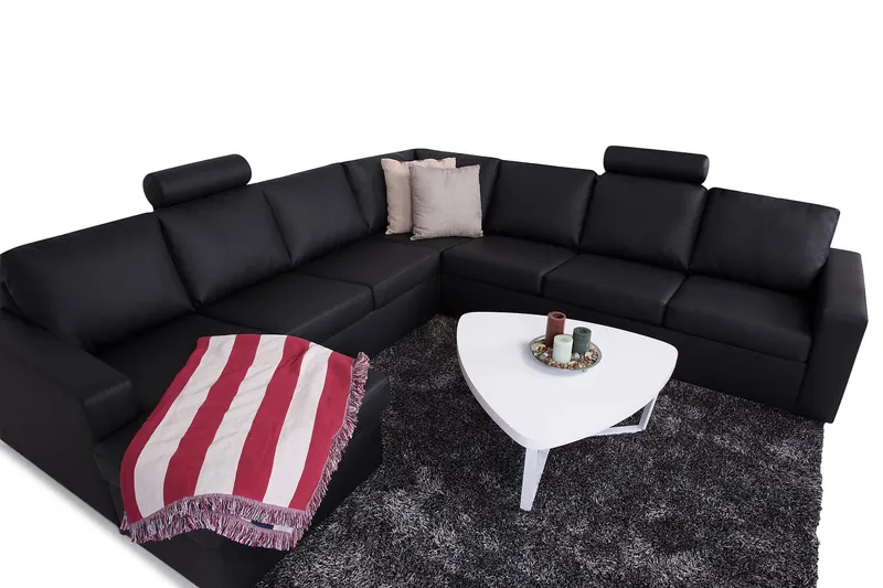 Crazy 6-personers Venstrevendt U-formet Large Hjørnesofa med Chaiselong i Kunstlæder - Sort - Møbler - Sofaer - Hjørnesofa - Hjørnesofa med chaiselong